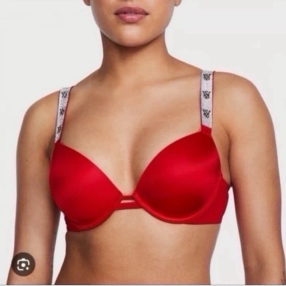 Victoria's Secret Red Shine Rhinestone Strap Push Up Bra 32DD New